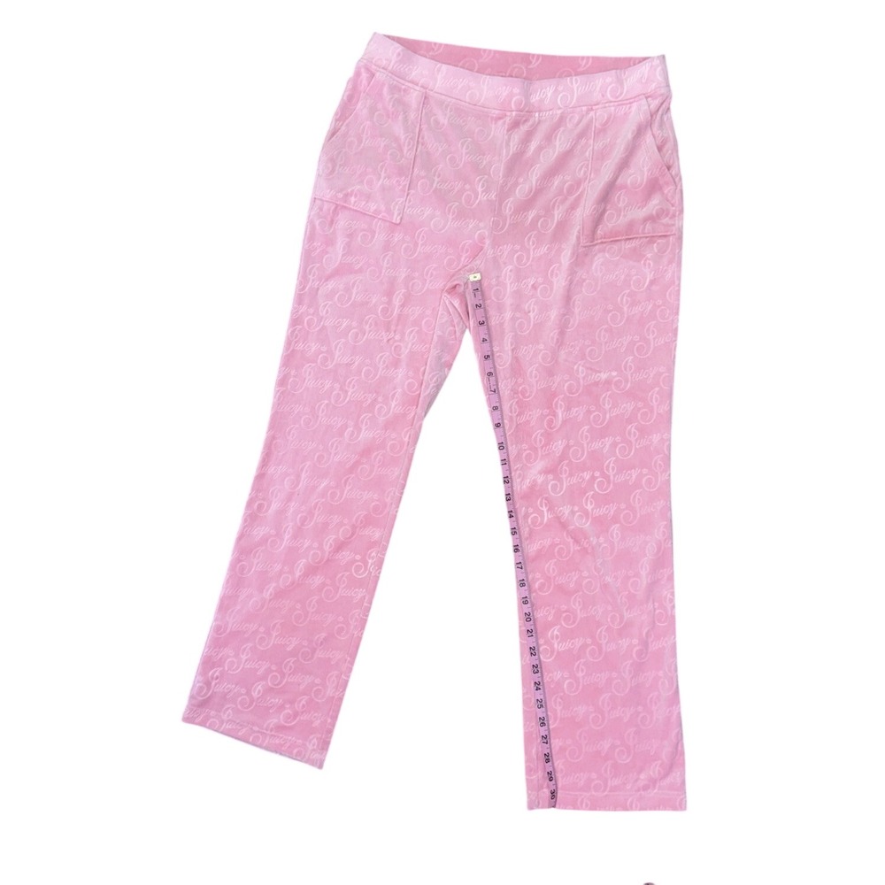 Juicy Couture Sweatpant Women XL Pink Wide Leg Barbiecore Velour Logo Print Y2K